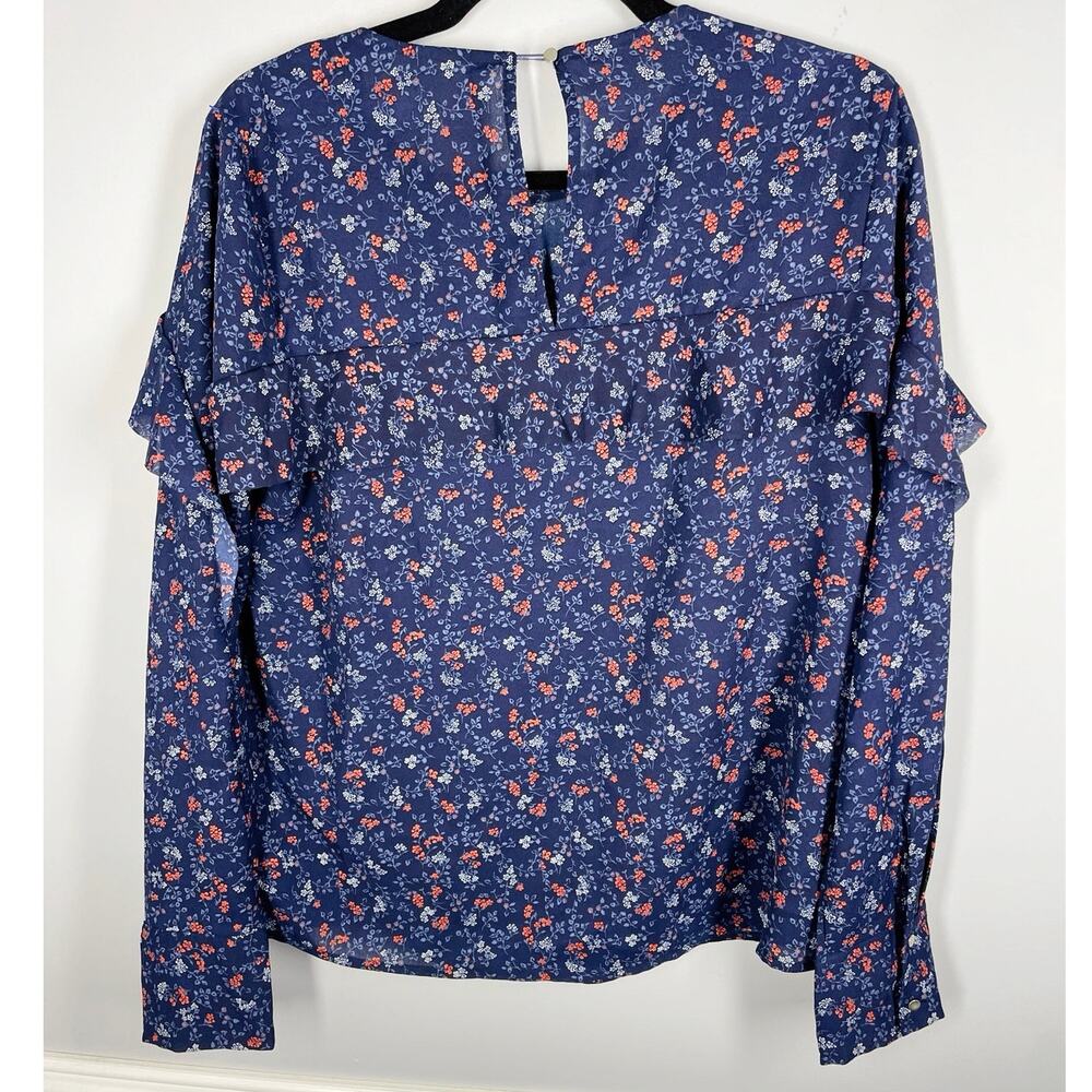 Abercrombie & Fitch, Size Small, Navy & Pink Floral Blouse, Keyhole Back, Flaw - Picture 5 of 8